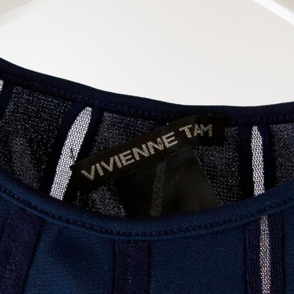 Vivienne Tam Vintage FW/98 Runway Navy Mesh-Stripe Sleeveless Top - Picture 6 of 6